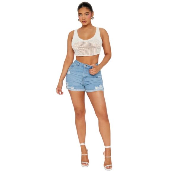 Day In The Life Denim Shorts Medium Wash Blue Ripped High Rise Women's - Picture 2 of 4